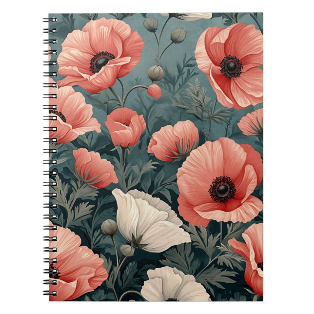 Carnet Élégant Pépites Roses Blanches Rouge Feuille foncé (Devant)