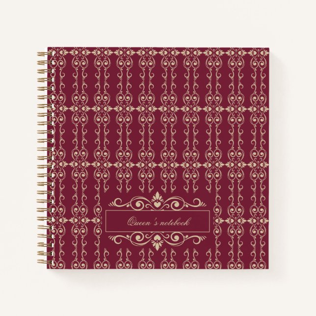 Carnet Elegant Personalized Burgundy & Gold Floral Swirl  (Devant)
