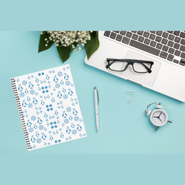 Carnet Élégant Pingouins Bleus avec Motif de flocons de n (Créateur téléchargé)