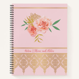 Carnet Elegant Pink Girly Floral Rose and Gold Bouquet