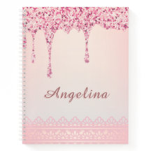 Elegant Pink Glam Glitter Drip Notebook