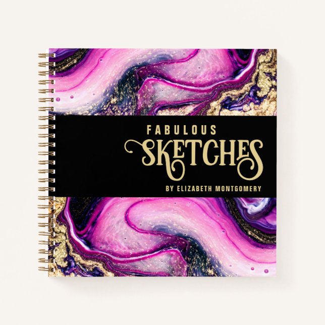 Carnet Elegant Pink Marble Gold Glitter Glam Sketch Book (Devant)