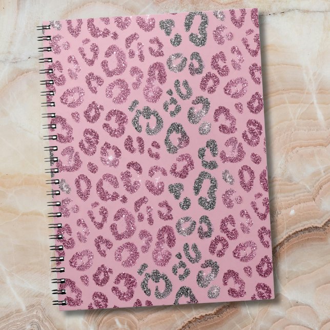 Carnet Elegant Pink Silver Glitter Leopard on Rose Gold (Créateur téléchargé)