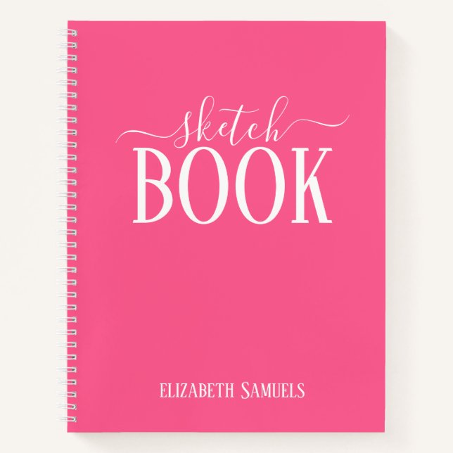 Carnet Elegant Pink Sketch Book with name gift for her (Devant)