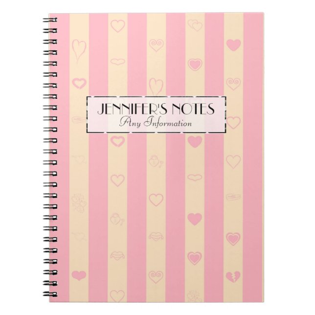 Carnet Elegant Pink Stripes Modern Heart Pattern (Devant)
