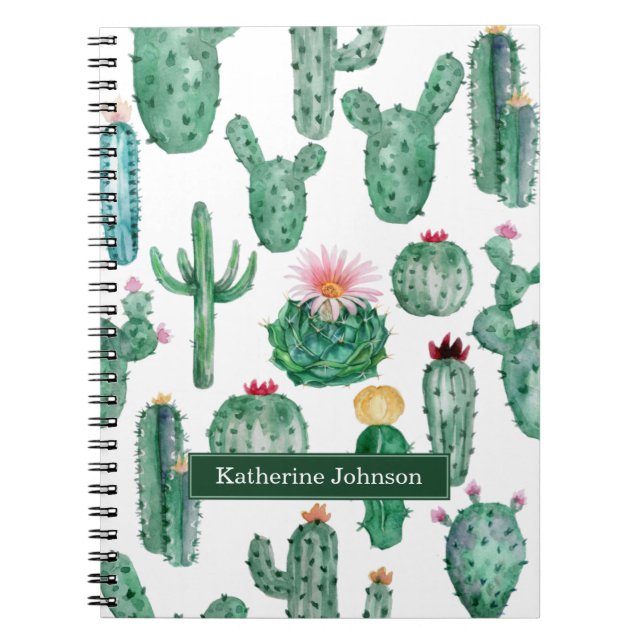 Carnet Elégant Plante Motif de cactus aquarelle (Devant)