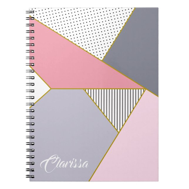 Carnet Élégant rayures géométriques pastel pois (Devant)