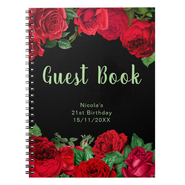 Carnet Elegant Red Roses Flowers Birthday Guest Book (Devant)