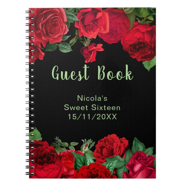 Carnet Elegant Red Roses Flowers Sweet Sixteen Guest Book (Devant)
