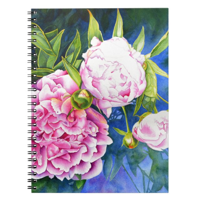 Carnet Elégant rose blanc classique aquarelle floral (Devant)