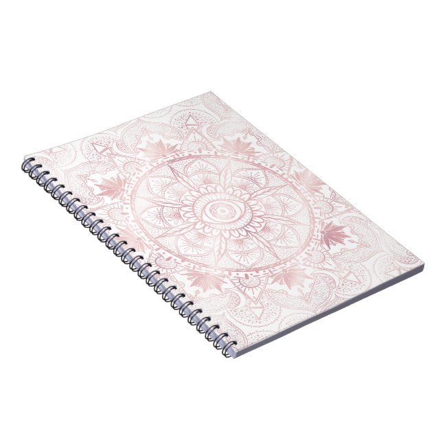 Carnet Elégant Rose Blanc Or Oeil Soleil Lune Mandala (Côté Droit)