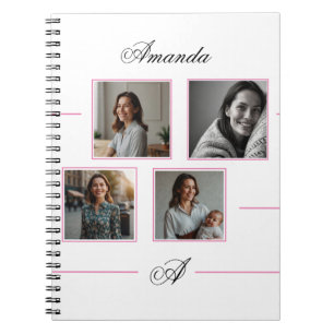 Carnet Élégant rose et noir Monogramme photo Collage Mama