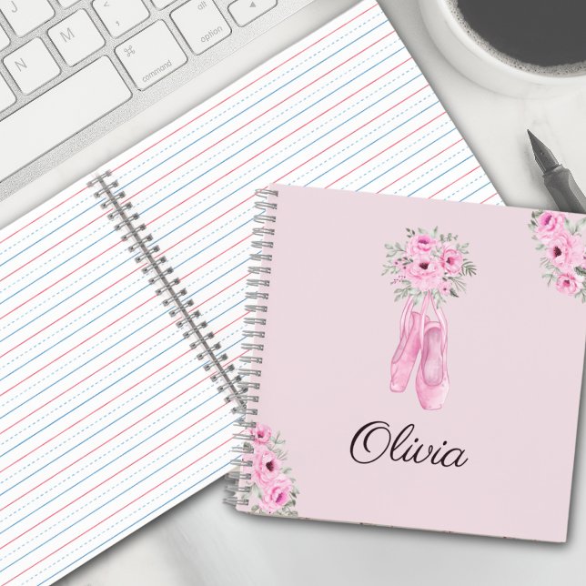 Carnet Élégant rose floral Ballerina Nom personnalisé (Créateur téléchargé)