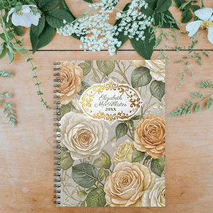 Carnet Elégant Rose Floral Motif avec cadre Ornate