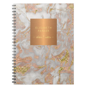 Carnet Elégant rose or métal cuivre gris marbre