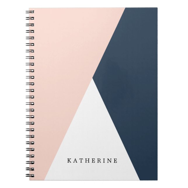 Carnet Elégant rose pâle & bleu marine triangles géométri (Devant)