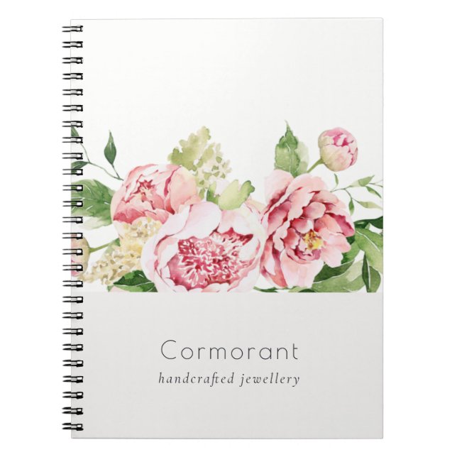 Carnet Elégant rose rose vert Aquarelle Peony Floral (Devant)