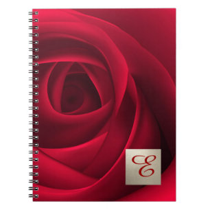 Carnet Élégant Rose rouge personnalisé Monogramme cadeau