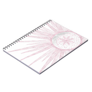 Carnet Elégant rose Sun Moon Doodle Mandala White Design