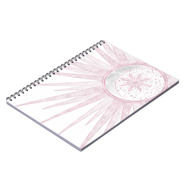 Carnet Elégant rose Sun Moon Doodle Mandala White Design (Côté gauche)