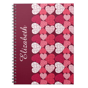 Carnet Élégant Rouge rose Jigsaw Puzzle Motif Nom