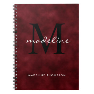 Carnet Élégant Rouge Velvet Script Monogramme noir