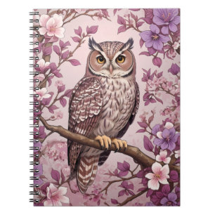 Carnet Elégant Scops Owl Purple Floral