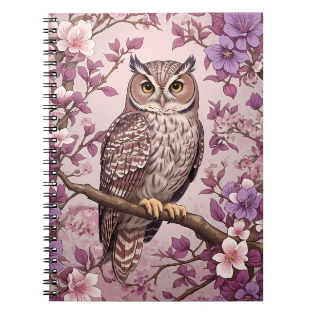 Carnet Elégant Scops Owl Purple Floral (Devant)