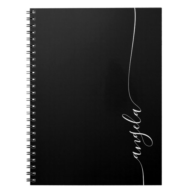 Carnet Élégant script de signature délicat noir et blanc (Devant)