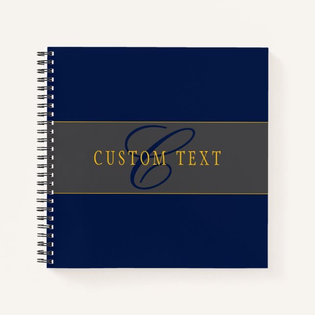 Carnet Élégant Script Monogram Dark Navy Blue Grey & Gold (Devant)
