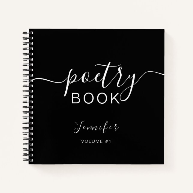 Carnet Élégant Script Noir Votre Nom Poésie (Devant)