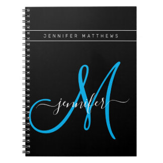 Carnet Élégant script personnalisé Monogramme noir bleu