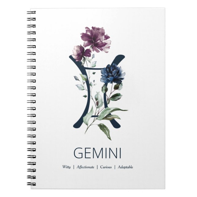 Carnet Élégant signe floral Zodiac Star Gemini (Devant)