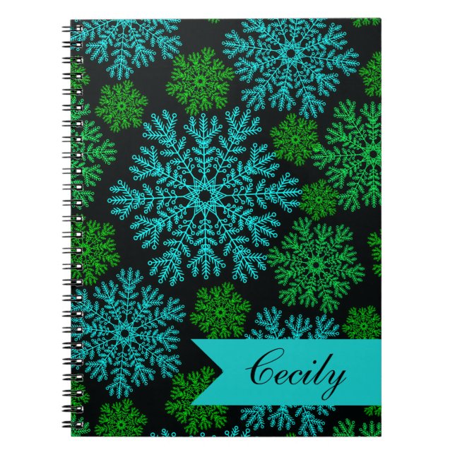 Carnet Élégant Snowflakes Motif d'hiver Personnalisé (Devant)