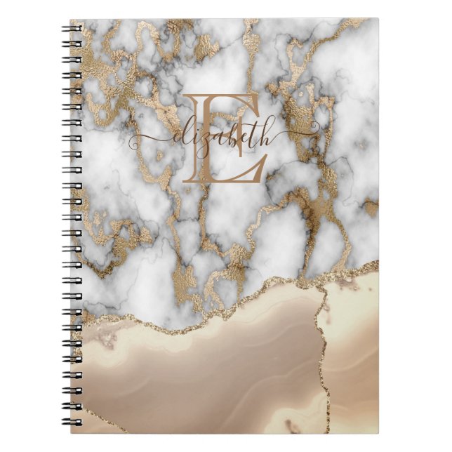 Carnet Élégant style monogramme en marbre crème avec pail (Devant)
