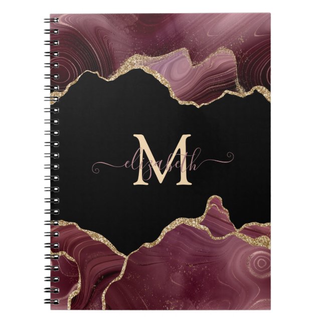 Carnet Elegant Stylish Gold Glitter Burgundy Agate (Devant)