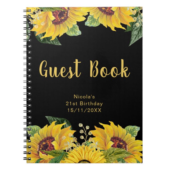 Carnet Elegant Sunflowers and Foliage Birthday Guest Book (Devant)