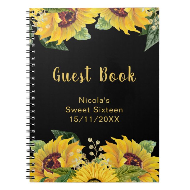 Carnet Elegant Sunflowers and Foliage Sweet Sixteen Guest (Devant)