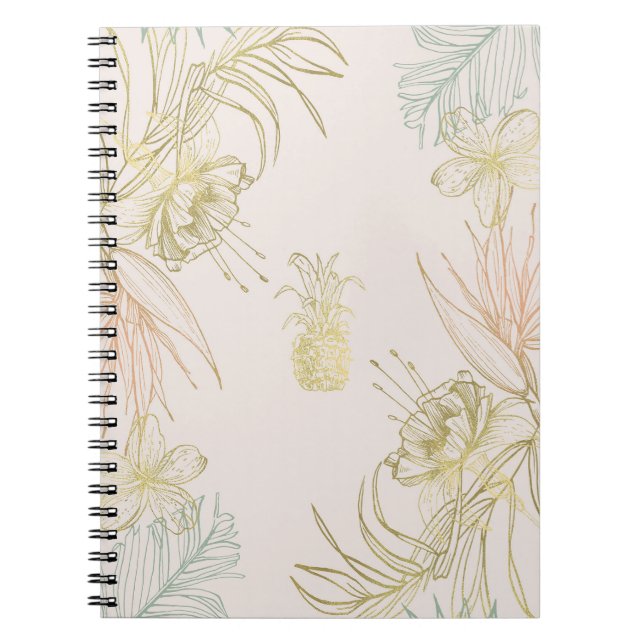 Carnet Elégant Tropical Botanical Floral Feuille Gold (Devant)