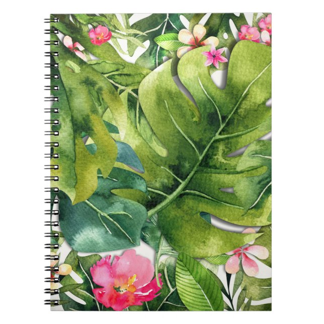 Carnet Elégant Tropics Vert Feuille Floral Aquarelle (Devant)