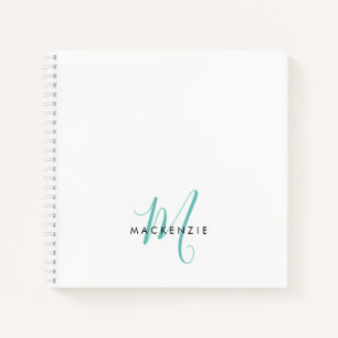 Carnet Élégant Turquoise de script blanc moderne Monogram