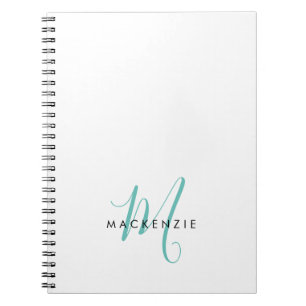 Carnet Élégant Turquoise de script blanc moderne Monogram