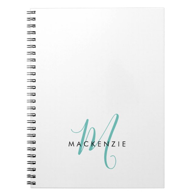 Carnet Élégant Turquoise de script blanc moderne Monogram (Devant)