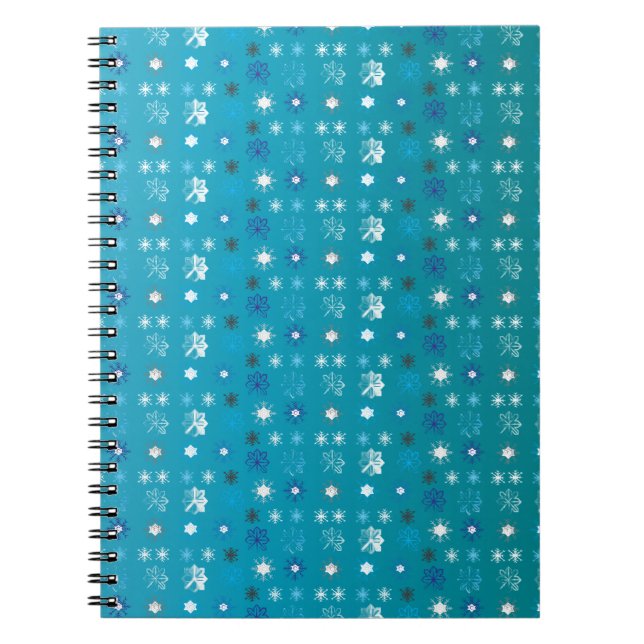 Carnet Elégant turquoise et blanc, étoiles et flocons de  (Devant)