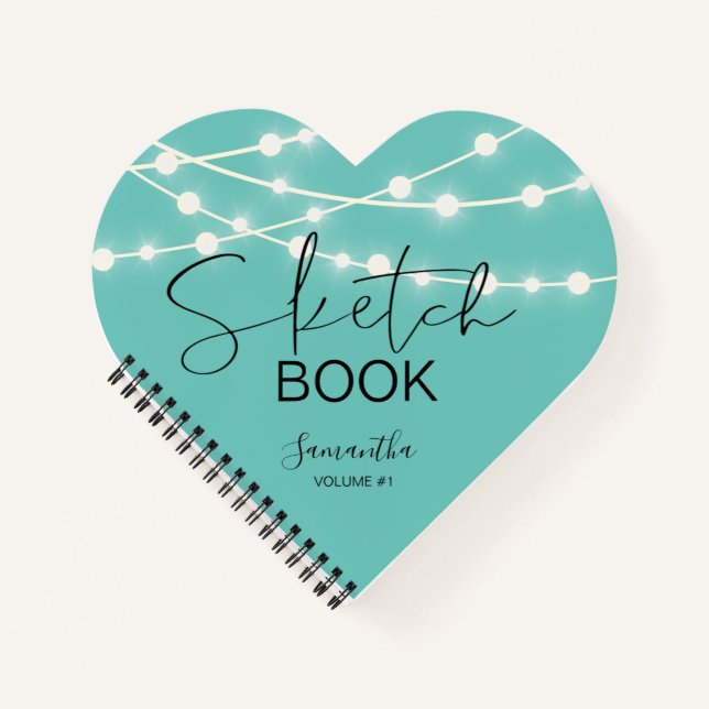 Carnet Elégant Turquoise String Lights Sketchbook Votre n (Devant)