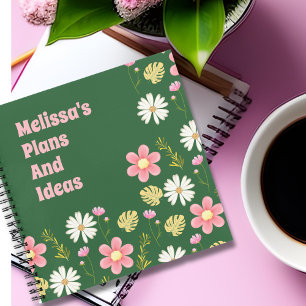 Carnet Élégant vert moderne rose floral