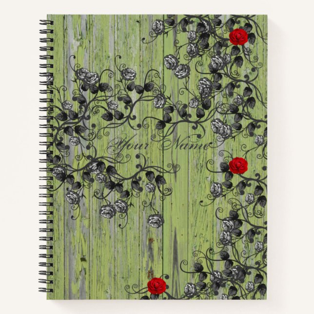 Carnet Élégant vert noir Vintage Floral  (Devant)