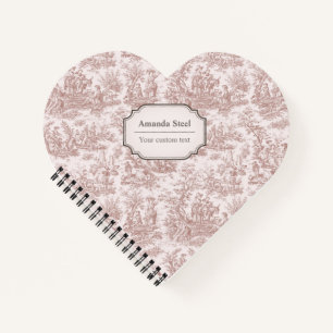 Carnet Elégant vintage brun clair toile de jouy coeur