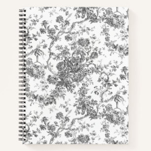 Carnet Élégant Vintage Français gravé Floral Gris-Toile