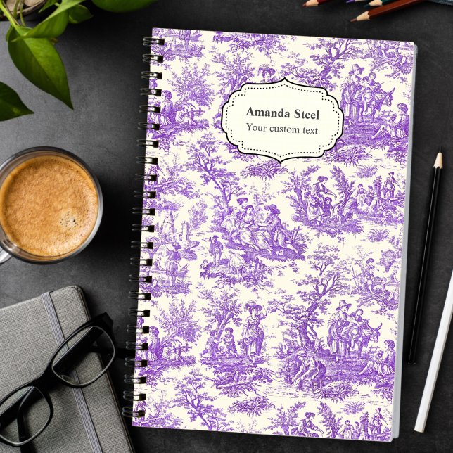 Carnet Elégant vintage violet toile de jouy petit (Créateur téléchargé)
